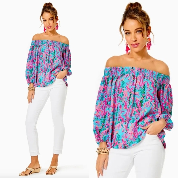 Maryellen Off-the-shoulder Top In Multi Seaweed Samba - Picture 1 of 7